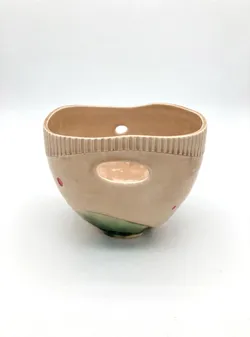 Signed Studio Pottery Planter ā Alice Hayes, Pink/Green/Red, Handmade