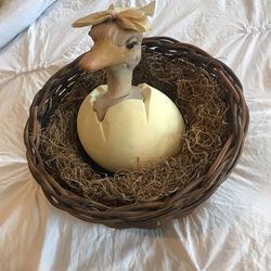 Duck Egg In A Wicker Basket Coin Bank