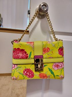 Green Pink Flowers Handbag Crossbody Bag Purse