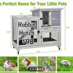 😀 Rabbit Cage Indoor Rabbit Hutch Bunny Hutch Outdoor, Guinea Pig Cages with Removable Bottom Wire Netting - Easy Clean Large