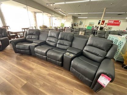 Black Leather Reclining Theatre Sectional 