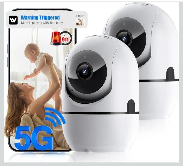 2 Pack Indoor Security Camera, 5G & 2.4GHz Dog/Puppy/Pet WiFi Security Camera with Phone App, 360° Pan