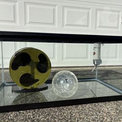 Large 50 gallon fish tank with hamster accessories