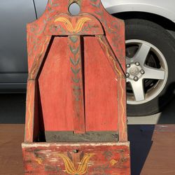Vintage Mexican Spanish Painted Wooden Hanging Mail Letter Holder 