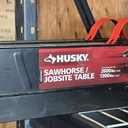 Husky 25.5 in. x 42.5 W/25.5 in. to 32.5 in. H Adjustable Saw Horse and Jobsite Table with 1300 lbs. Capacity -