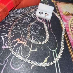 0.8Ct Moissanite Earrings Studs & 925 Sterling Silver Phoenix Tail Chain Bracelet & Necklace