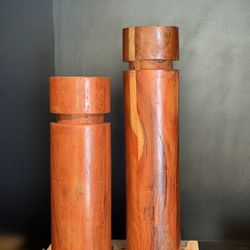 2x Wooden Mid Century/ Scandinavian Candle Holders