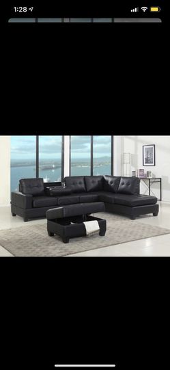 LEATHER LOOK SECTIONAL WITH STORAGE OTTOMAN! BRAND NEW AVAILABLE IN BLACK, BROWN, WHITE AND RED!!