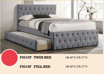 TWIN BED W/TRUNDLE-LIGHT GREY BURLAP