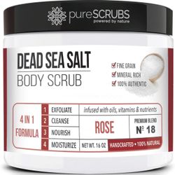 Premium Organic Body Scrub Set - Large 16oz ROSE BODY SCRUB - Dead Sea Salt Infused with Organic Essential Oils & Nutrients 