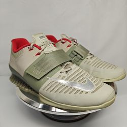 Size 12 US men's Nike Romaleos 3 weightlifting shoes in the Dark Stucco/Metallic Silver