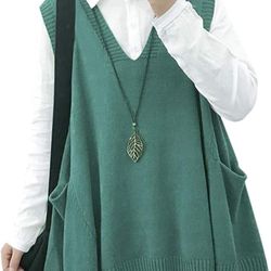 YESNO Sweater Vest Women Loose Swing Cotton Cute Oversized Knit Pullover Sleeveless Sweater Top