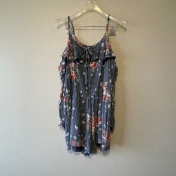 Live 4 Truth Womens Blue Floral Print Cold Shoulder Shorts Romper, Size L