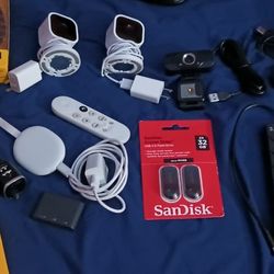 #2 Blink Mini Camera, Google Chromecast, Roku, Video Door Bell, Web Cam, Wifi Panorama Camera, San Disk 2X 32GB Flash Drive, Scosche car lighter style