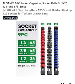 ALOANES 9PC Socket Organizer, Socket Rails Fit 1/2", 1/4" and 3/8" Drive