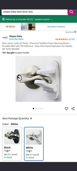 Wappa Baby Door Lever Locks 4 Pack White