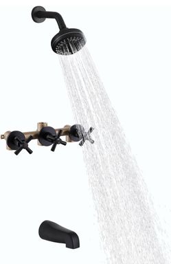 (Brand New in Box)  3 Handle Tub Shower Faucet Set Matte Black Tub and Shower Trim Kit with Rough-in Valve Bathtub Shower Faucet Set with Tub Spout Wa