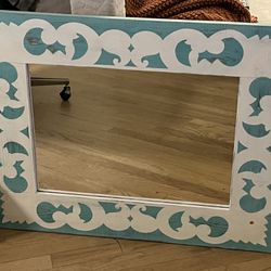 Rustic Turquoise & White Stenciled Mirror