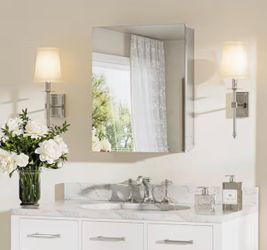 KeonJinn 14 in. W x 18 in. H Rectangular Frameless Aluminum Silver Medicine Cabinet with Mirror