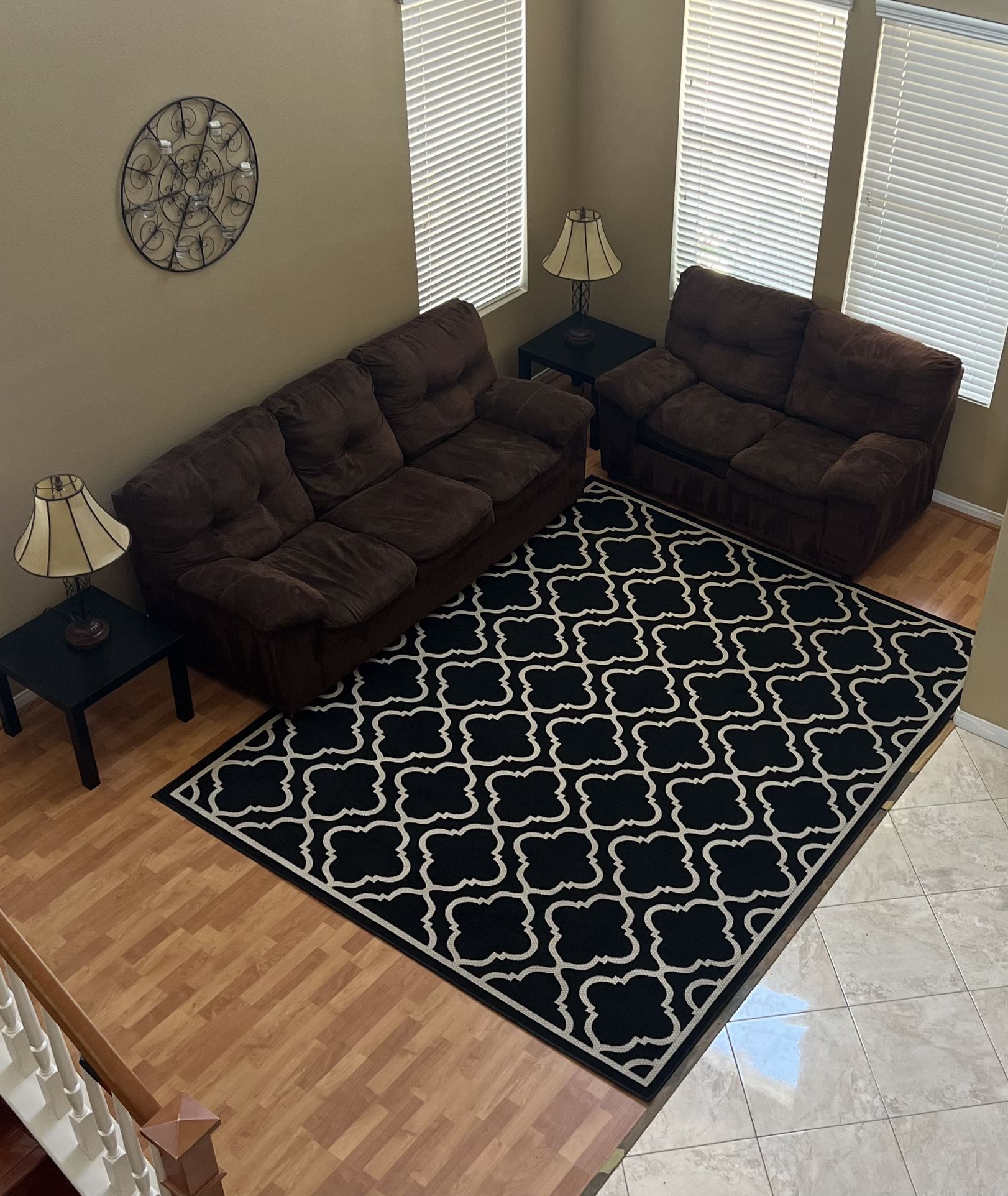 Couch’s, Rug, End Tables, and Lamps