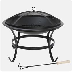 22 Inch Metal Firepit Patio Party Bowl BBQ Grill with Handle Fork Outdoor