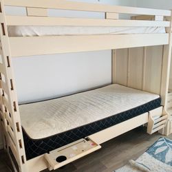 Wooden twin bunk bed + Tall dresser + one mattress