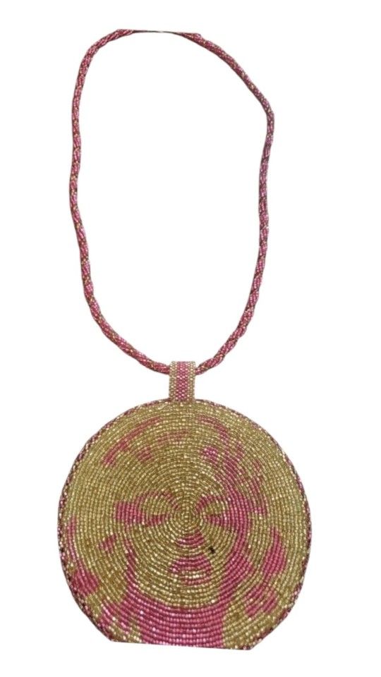 Handmade Marilyn Monroe Beaded Medallion Necklace – 15" Pink Native Jewelry