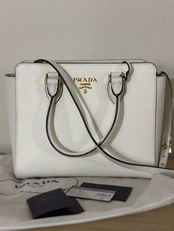PRADA Handbag Saffiano Leather White