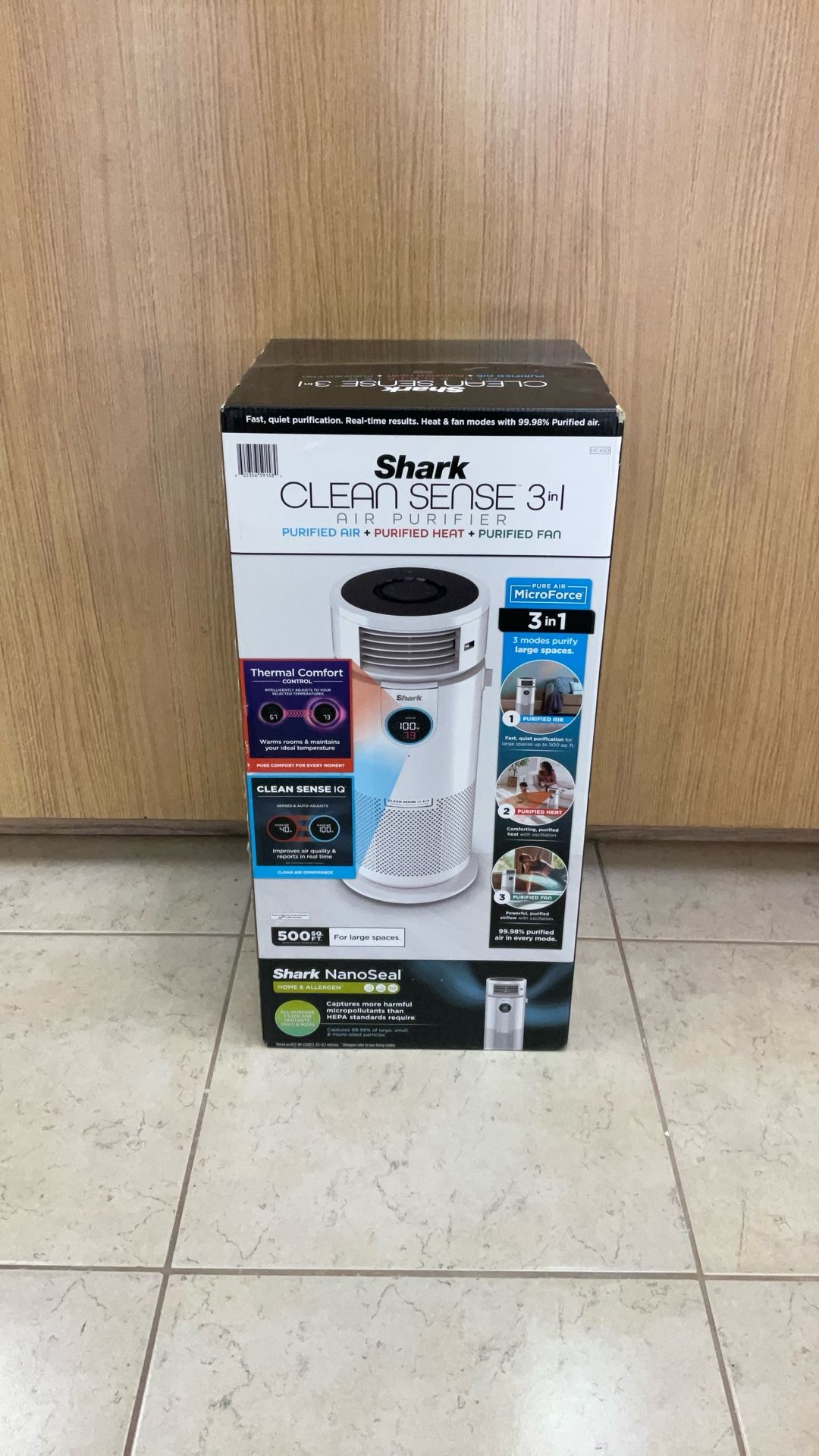 SHARK CLEAN SENSE 3-IN-1 AIR PURIFIER PURIFIED AIR + PURIFIED HEAT + PURIFIED FAN.