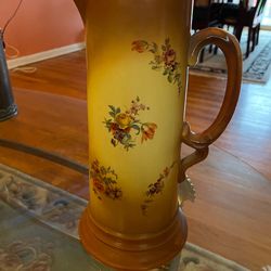 Porcelain brown and yellow Handled tankard Pitcher