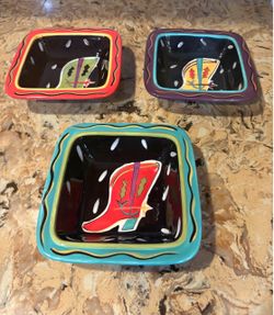 Set of 3 Western Cowboy Boot Ceramic Bowls