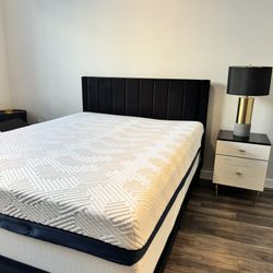 Queen Velvet Bed Frame (Box Spring+Mattress)- Must Go
