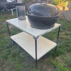 Weber Grill with cart/ Grill Cover and cast iron crate
