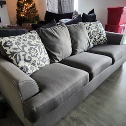 Grey Modern, Three Seater Couch. Damask Style Pillows $80 OBO