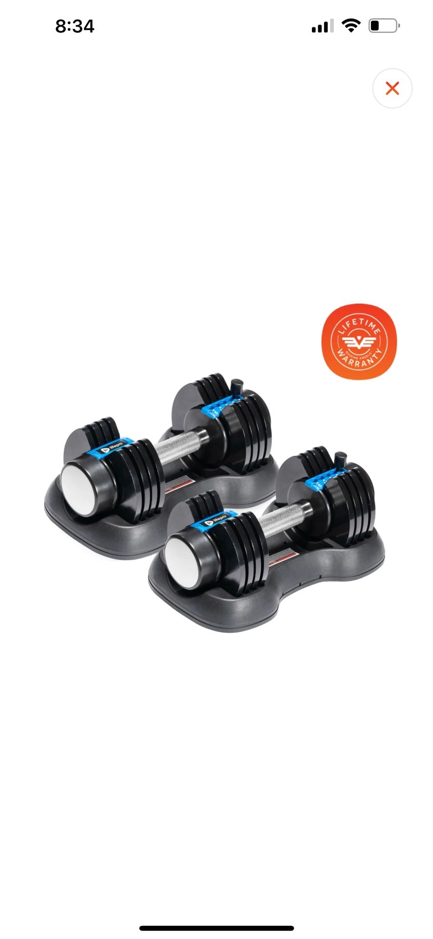 Set of 2, 25  pound adjustable select a weight dumbbells