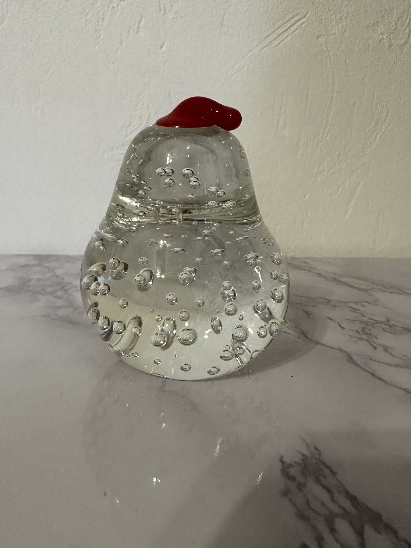 VINTAGE M.B. Daniels & Co Glass Pear with red stem 