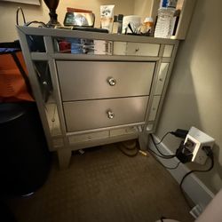 2 Silver Mirrored Nightstands 