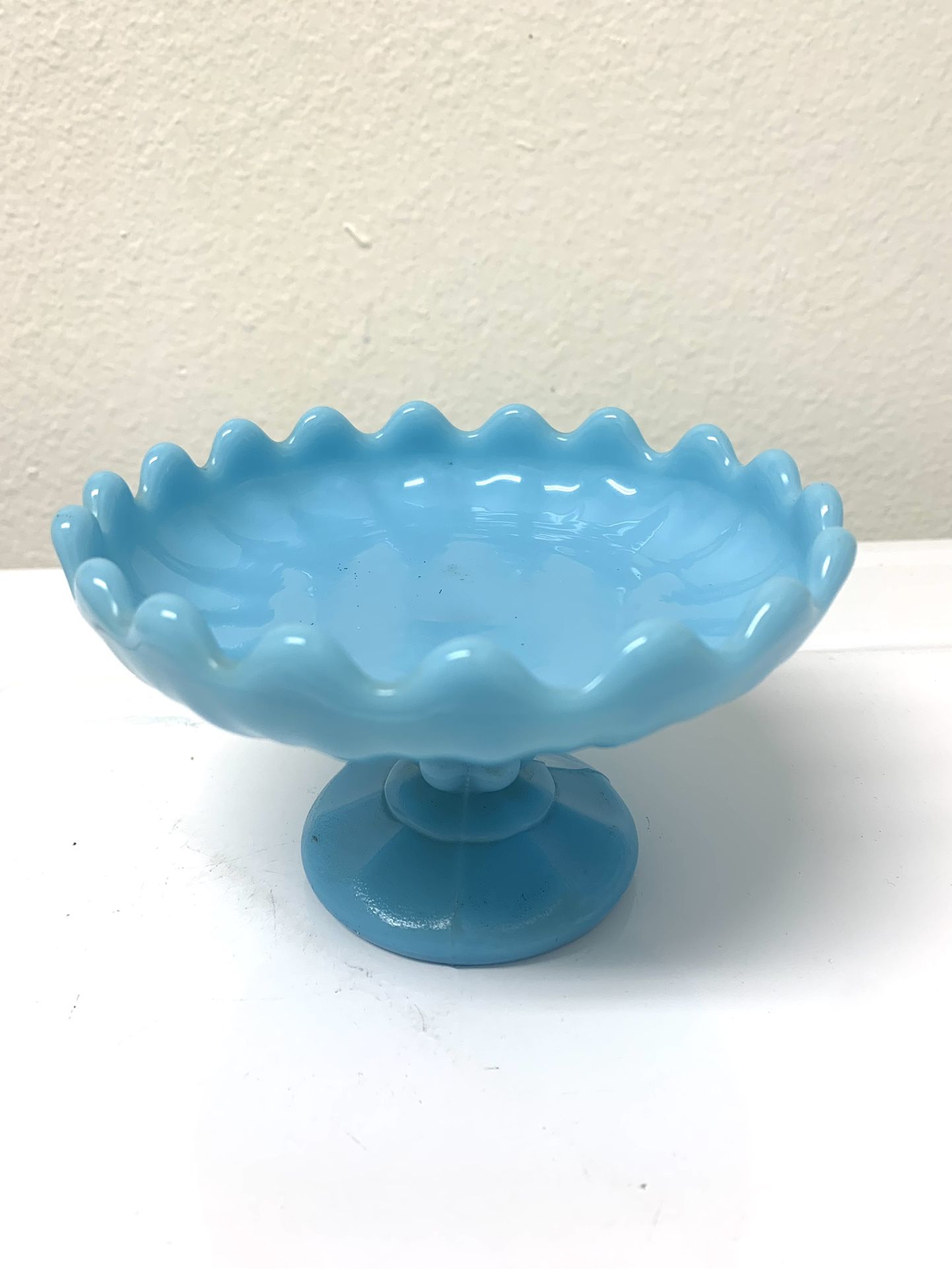 Antique AGATE Blue Slag Lattice Rim Bowl 5 “ Dia 3” Tall, No Chips