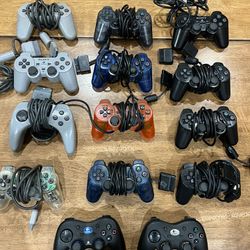 Lot of 14 Sony PlayStation PS1 PS2 Controllers As-Is For Parts/Repair