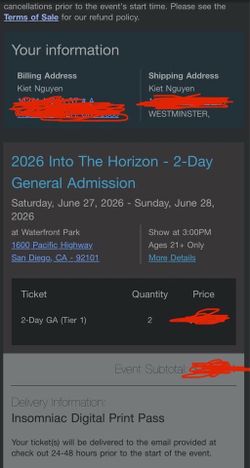 2x Into the Horizon SD 2-day tickets