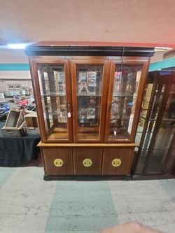 Asian-Style Wood China Cabinet with Glass Doors