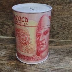 Large Tin  Mexican Money Piggy Savings Bank 8.5" Coin Jumbo Jar Box Saver Kids
