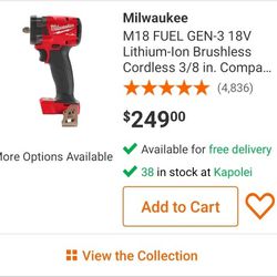 Brand New Milwaukee M18 3/8 Fuel Impact Wrench. $175