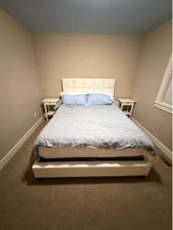 Queen size bed and side tables