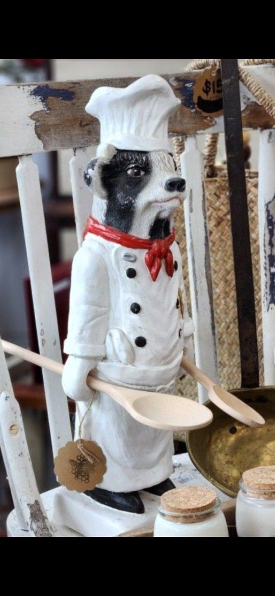 Vintage Cow Spoon Holder Statue Over  A Foot Tall