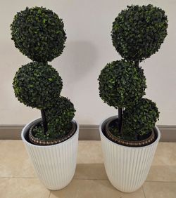 *** NEW LOW PRICE *** PAIR of 30" Faux Boxwood Topiaries in 14" Textured White Planters (2 for $100) @ Lasting Creations