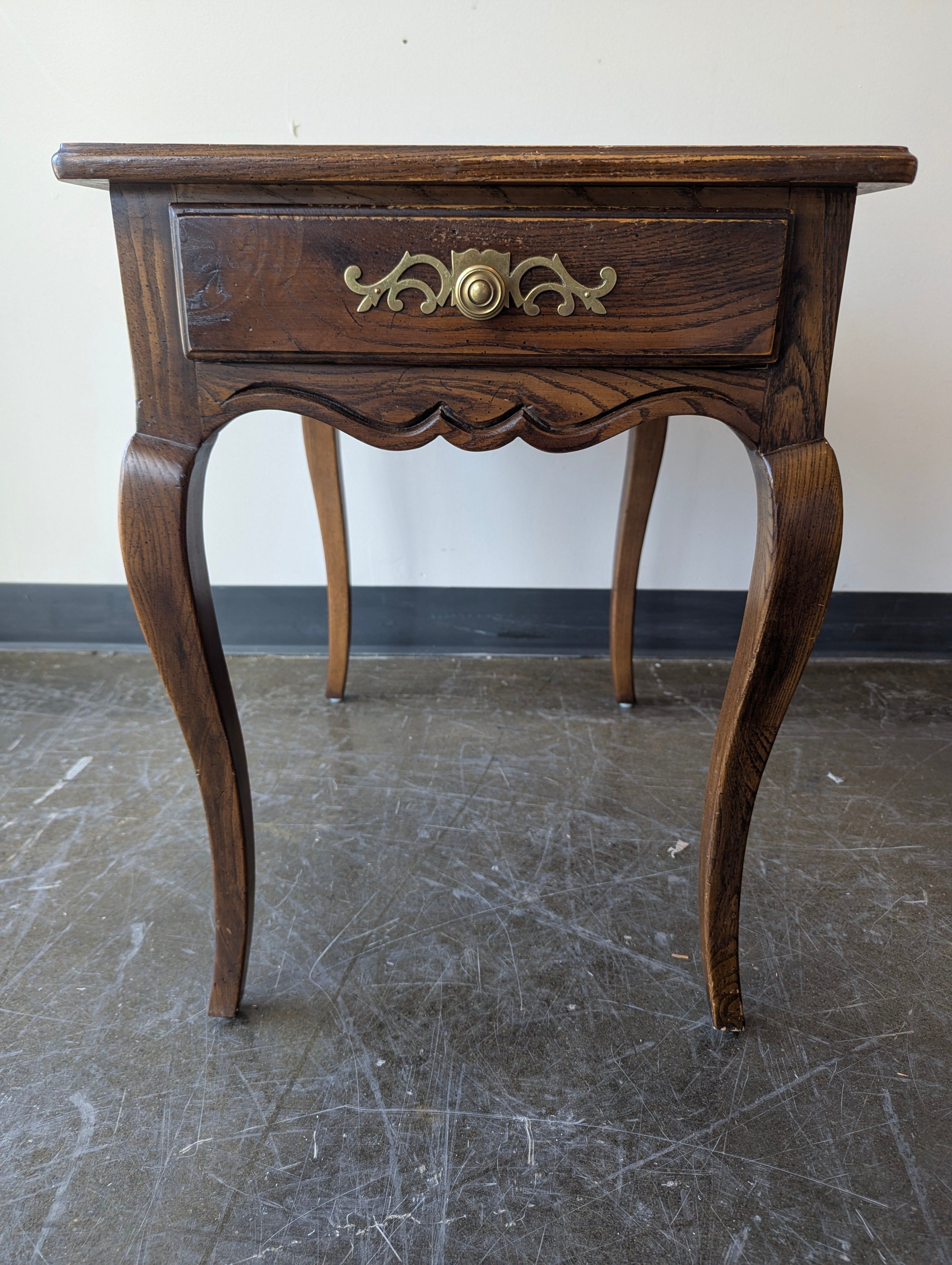 Vintage French Provincial Style Wood End Table with Drawer