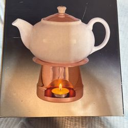 6 Cup Ceramic Teapot With Copper Warmer