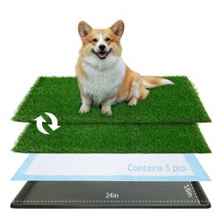 Oiyeefo Dog Grass Pad With Tray,24”X 16.5” Indoor Dog Potty With 2 Packs Replacement 