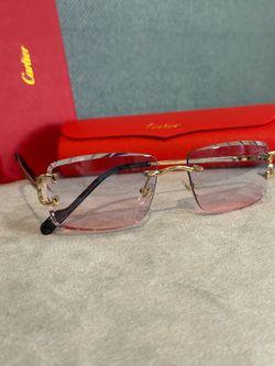CT  Rimless Sunglasses Gold Frame Pink Tint